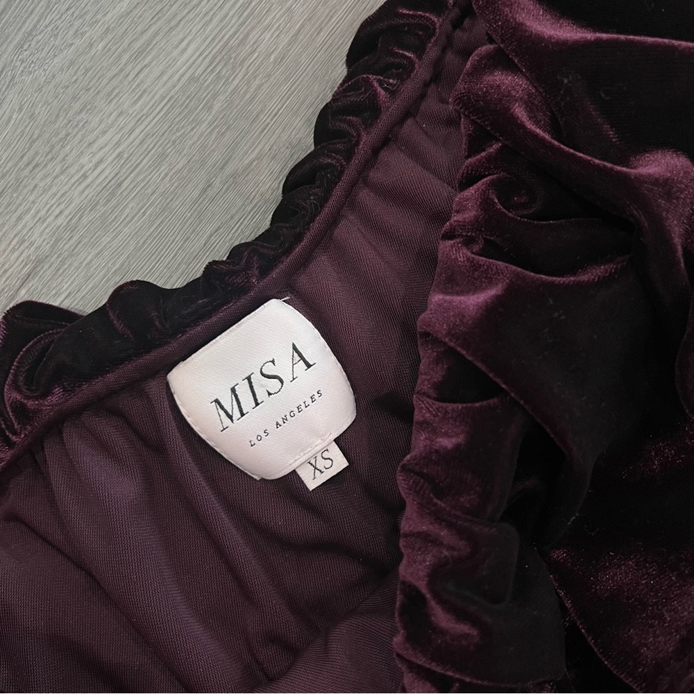 Misa Agus Purple Velvet One Shoulder Ruffle Top XS - Picture 4 of 5